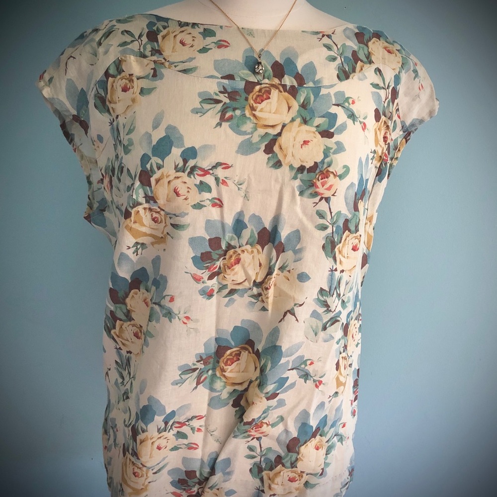 Flirty Anthropologie Odille Linen Rose Blouse 8